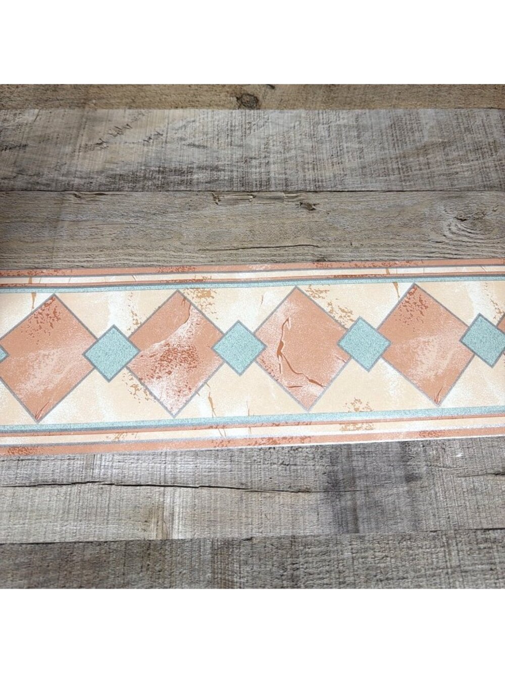 VTG Southwestern Geometric Diamond Wallpaper Border Peach Teal Art Deco 16.2 Yds - Picture 3 of 15